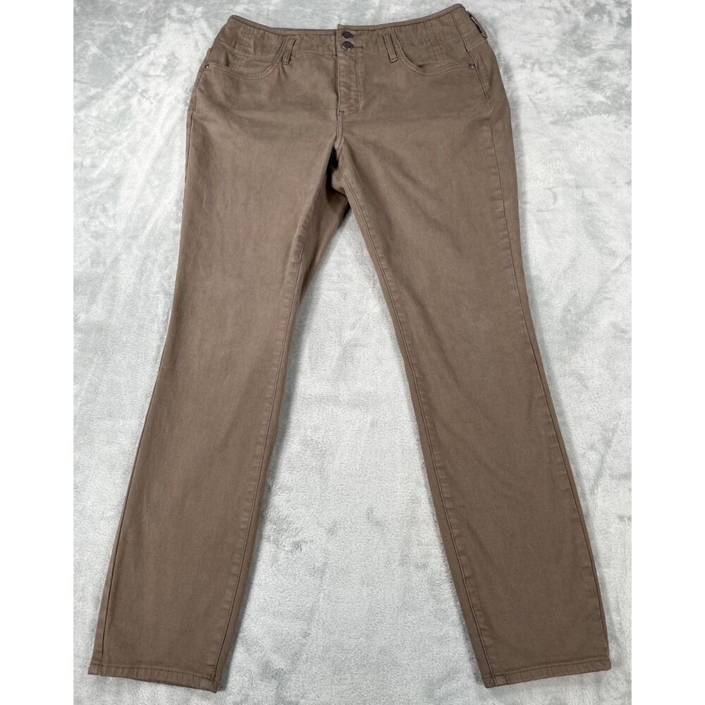 NYDJ Ami Skinny Legging 2 Button Jeans Womens 12 Tan Stretch Lift Tuck Stretch